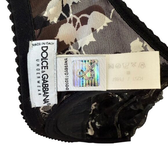Dolce Gabbana VTG Vintage Black White Bla Thong Set floral unlined Medium Size 3 - Picture 15 of 16